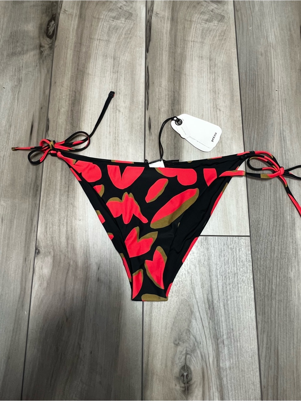 NWT Prana Hana Highway Tie-Side Bikini Bottom with Red Abstract Floral Large